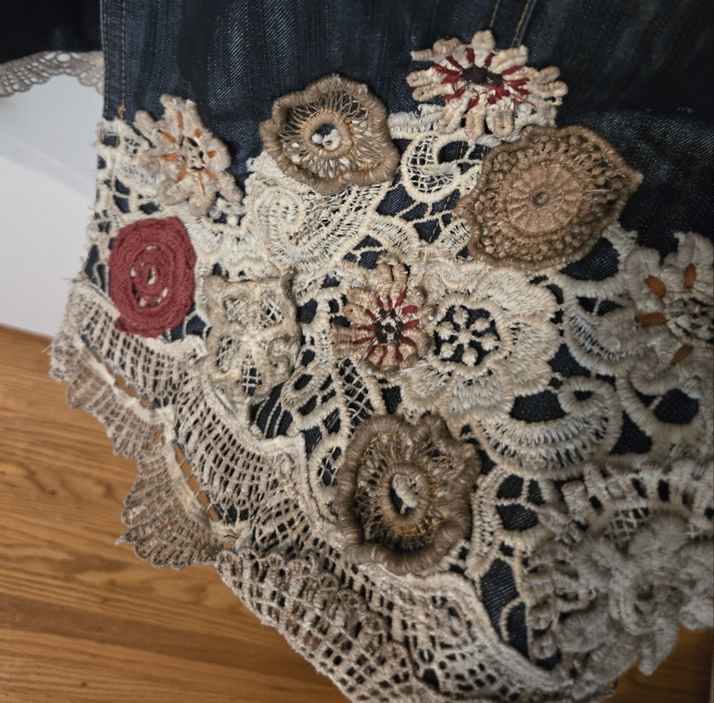 Chico's Dark Blue Embroidered Denim Jacket - Picture 9 of 10